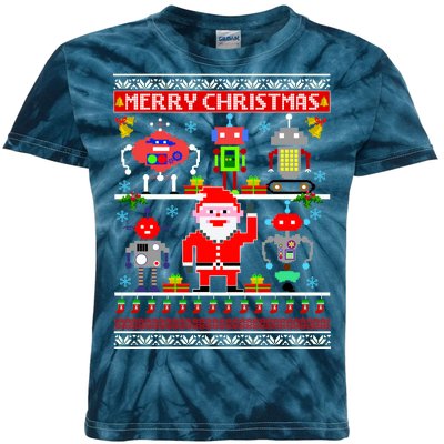 Retro Robotic Santa Ugly Christmas Sweater Kids Tie-Dye T-Shirt