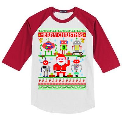 Retro Robotic Santa Ugly Christmas Sweater Kids Colorblock Raglan Jersey