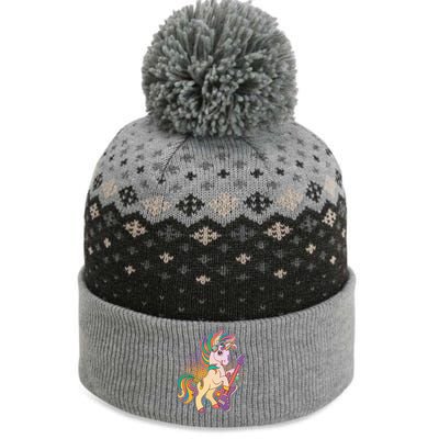 Retro Rocker Rainbow Unicorn The Baniff Cuffed Pom Beanie