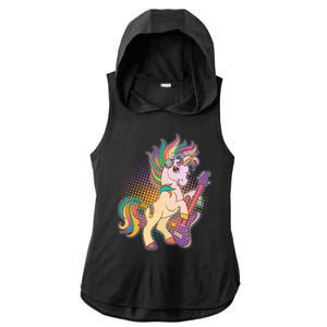 Retro Rocker Rainbow Unicorn Ladies PosiCharge Tri-Blend Wicking Draft Hoodie Tank