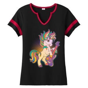 Retro Rocker Rainbow Unicorn Ladies Halftime Notch Neck Tee