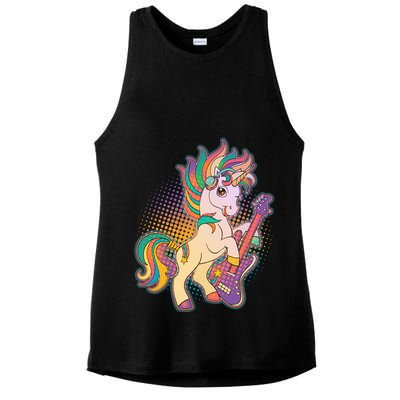 Retro Rocker Rainbow Unicorn Ladies PosiCharge Tri-Blend Wicking Tank