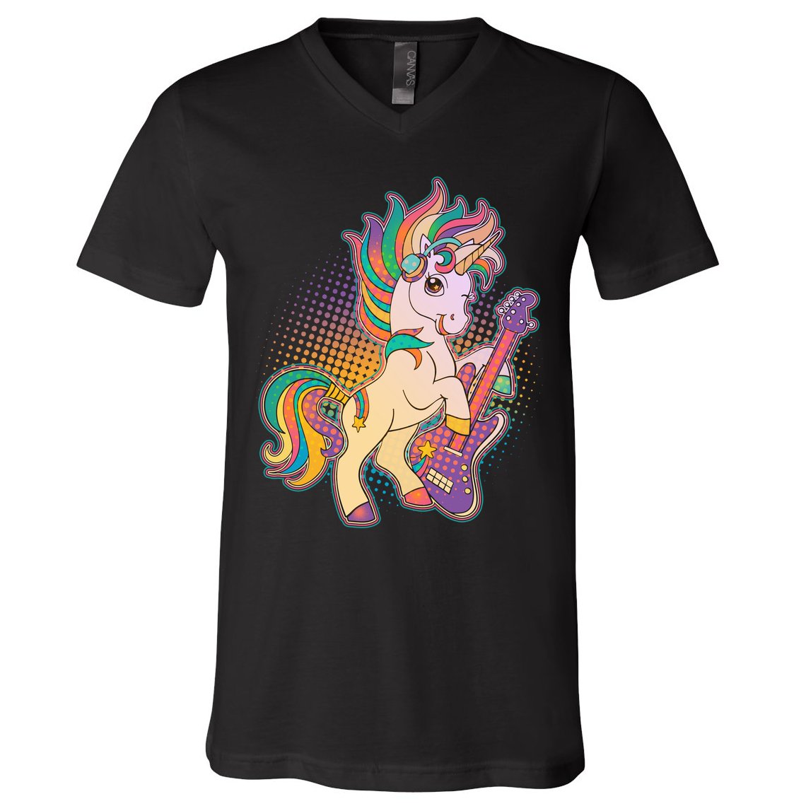Retro Rocker Rainbow Unicorn V-Neck T-Shirt