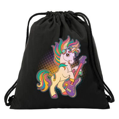 Retro Rocker Rainbow Unicorn Drawstring Bag