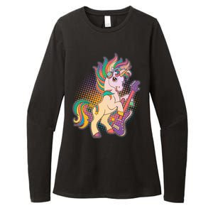 Retro Rocker Rainbow Unicorn Womens CVC Long Sleeve Shirt