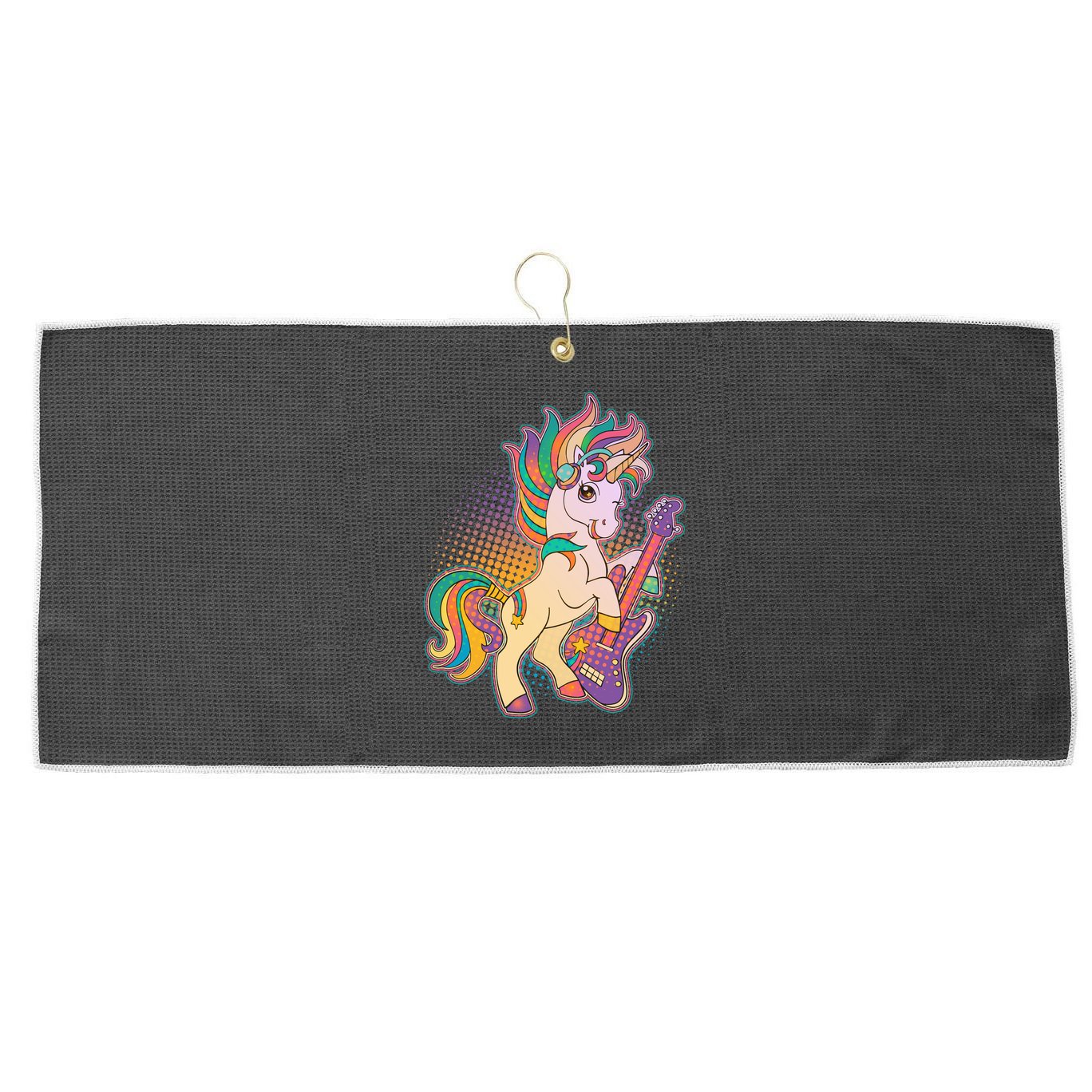 Retro Rocker Rainbow Unicorn Large Microfiber Waffle Golf Towel