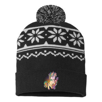 Retro Rocker Rainbow Unicorn USA-Made Snowflake Beanie