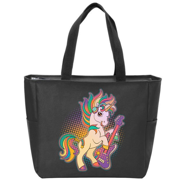 Retro Rocker Rainbow Unicorn Zip Tote Bag
