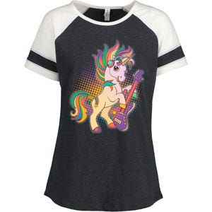 Retro Rocker Rainbow Unicorn Enza Ladies Jersey Colorblock Tee