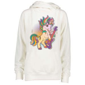 Retro Rocker Rainbow Unicorn Womens Funnel Neck Pullover Hood