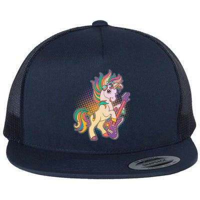 Retro Rocker Rainbow Unicorn Flat Bill Trucker Hat