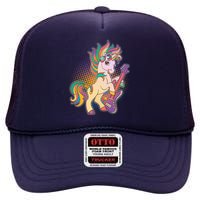 Retro Rocker Rainbow Unicorn High Crown Mesh Back Trucker Hat