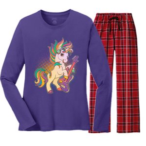 Retro Rocker Rainbow Unicorn Women's Long Sleeve Flannel Pajama Set 