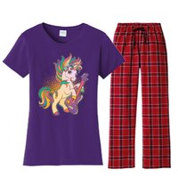 Retro Rocker Rainbow Unicorn Women's Flannel Pajama Set