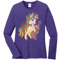 Retro Rocker Rainbow Unicorn Ladies Long Sleeve Shirt