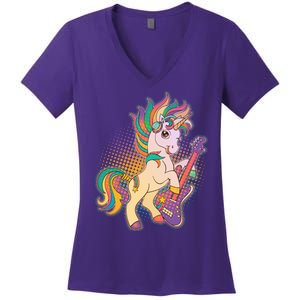 Retro Rocker Rainbow Unicorn Women's V-Neck T-Shirt