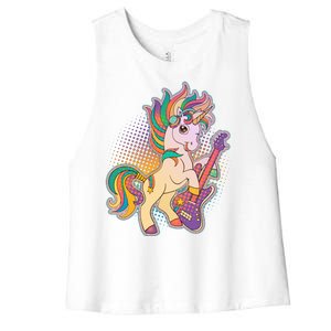 Retro Rocker Rainbow Unicorn Women's Racerback Cropped Tank