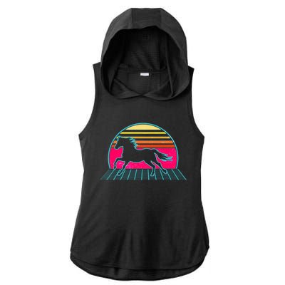 Retro Running Horse Silhouette Ladies PosiCharge Tri-Blend Wicking Draft Hoodie Tank