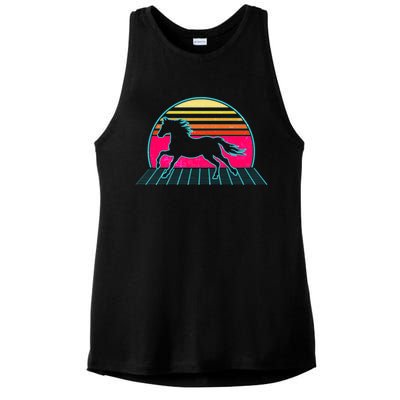 Retro Running Horse Silhouette Ladies PosiCharge Tri-Blend Wicking Tank