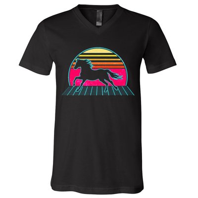 Retro Running Horse Silhouette V-Neck T-Shirt