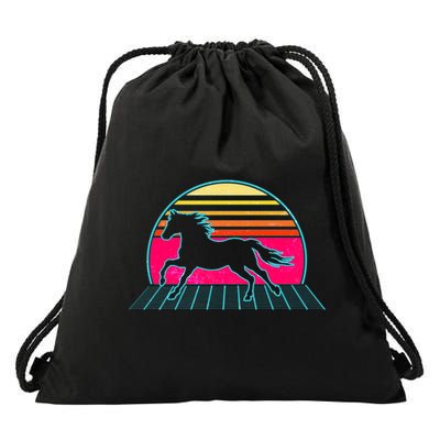 Retro Running Horse Silhouette Drawstring Bag