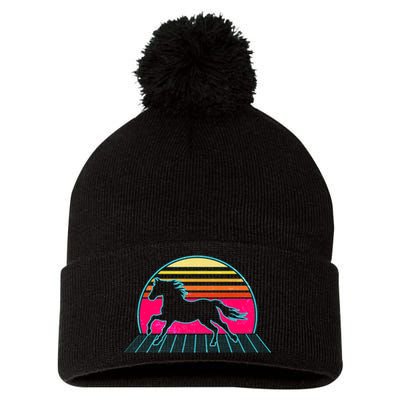 Retro Running Horse Silhouette Pom Pom 12in Knit Beanie