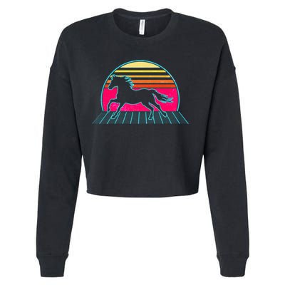 Retro Running Horse Silhouette Cropped Pullover Crew