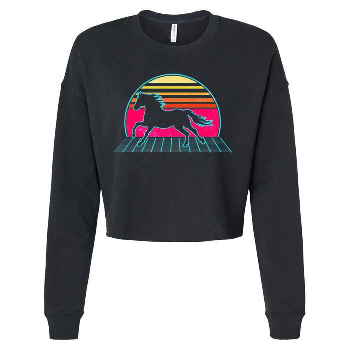 Retro Running Horse Silhouette Cropped Pullover Crew