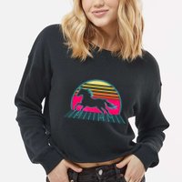 Retro Running Horse Silhouette Cropped Pullover Crew