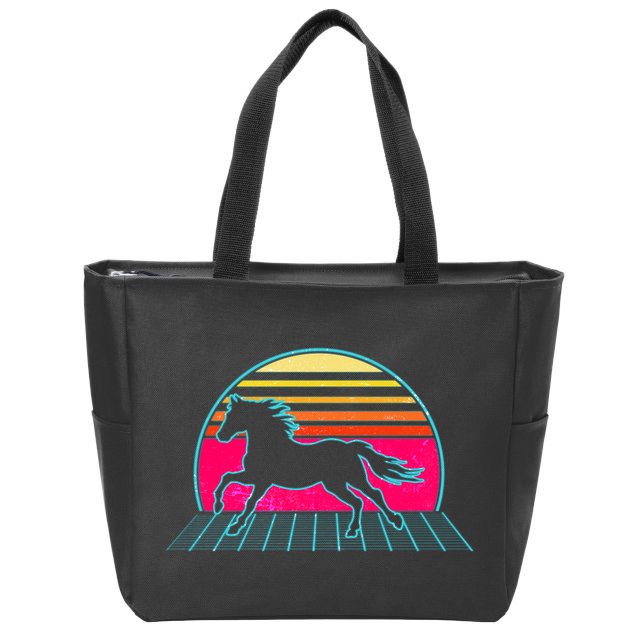 Retro Running Horse Silhouette Zip Tote Bag