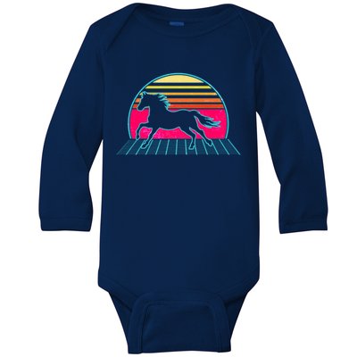 Retro Running Horse Silhouette Baby Long Sleeve Bodysuit