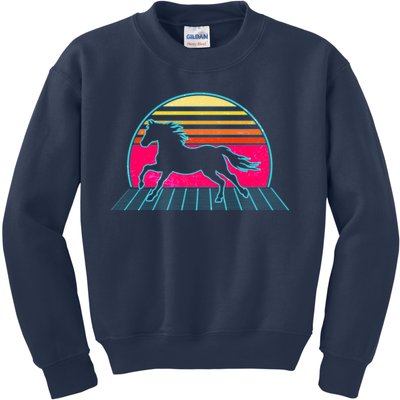 Retro Running Horse Silhouette Kids Sweatshirt