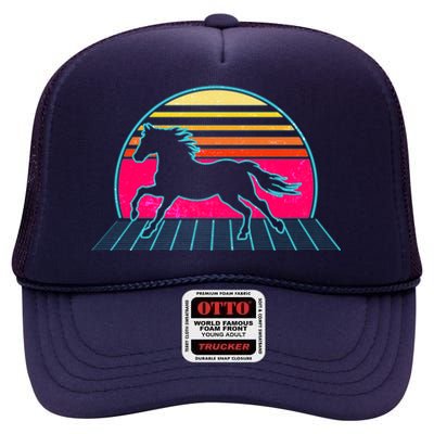 Retro Running Horse Silhouette High Crown Mesh Back Trucker Hat