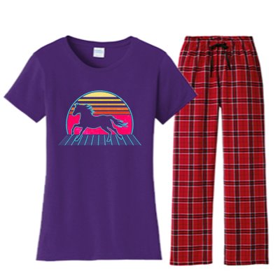 Retro Running Horse Silhouette Women's Flannel Pajama Set