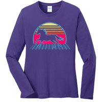 Retro Running Horse Silhouette Ladies Long Sleeve Shirt