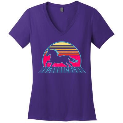 Retro Running Horse Silhouette Women's V-Neck T-Shirt