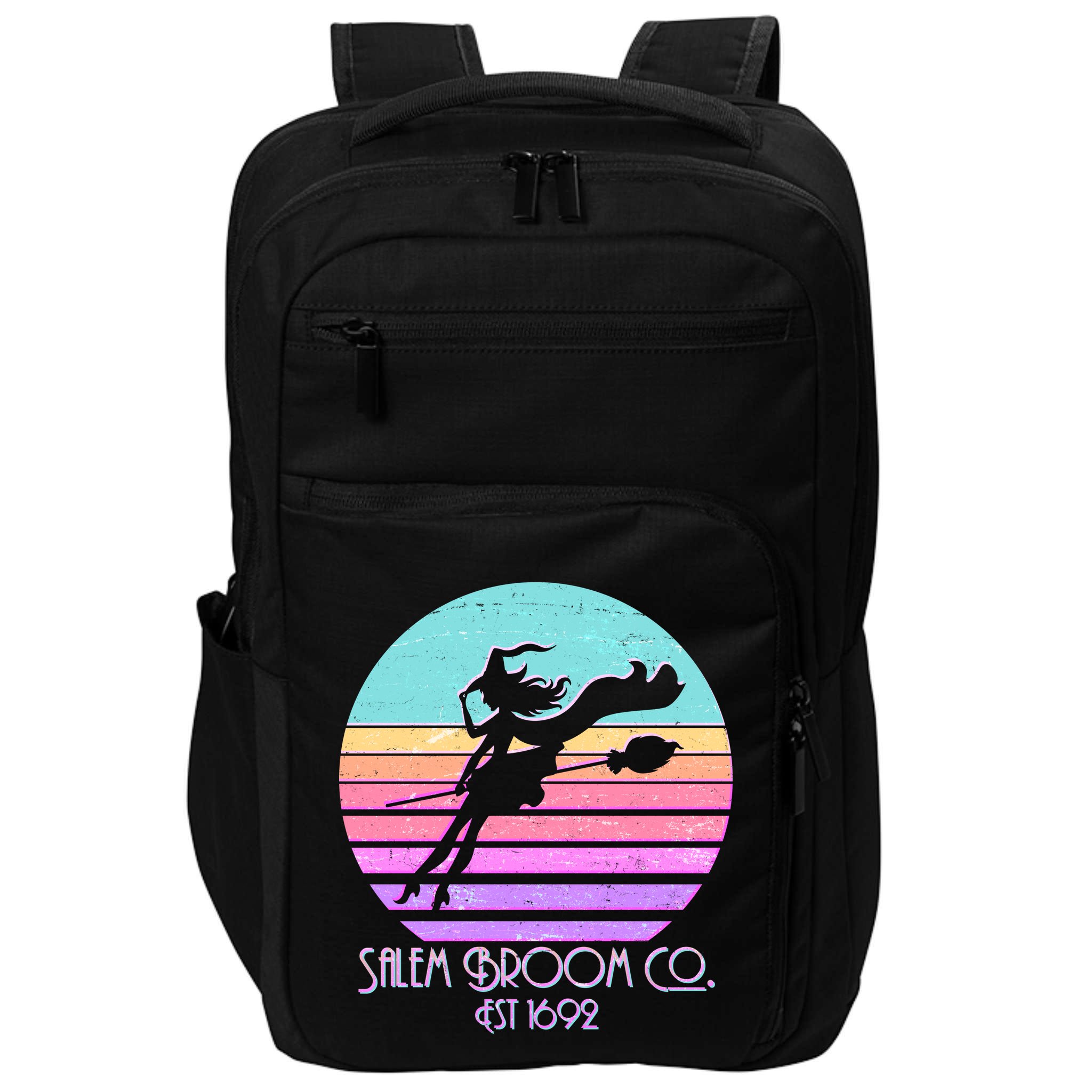 Retro Salem Broom Co. Est 1692 Halloween Impact Tech Backpack