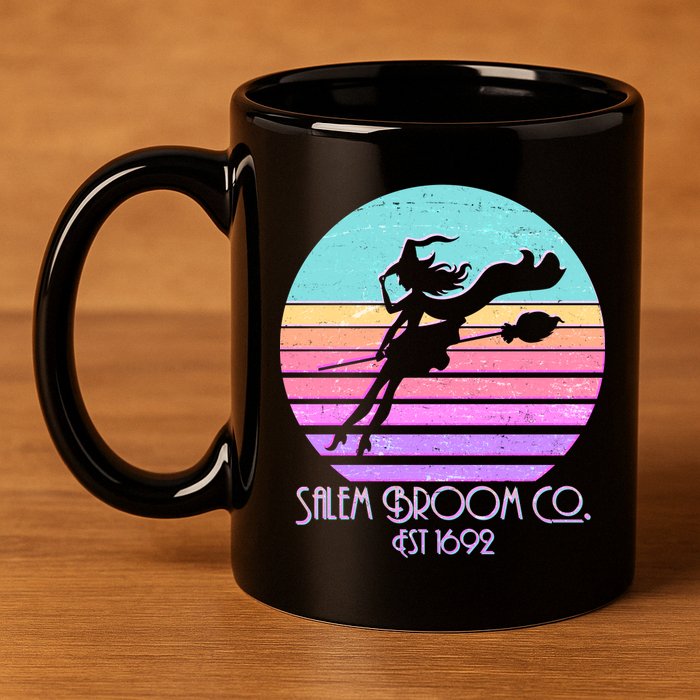 Retro Salem Broom Co. Est 1692 Halloween 11oz C Handle Ceramic Mug