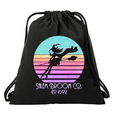 Retro Salem Broom Co. Est 1692 Halloween Drawstring Bag