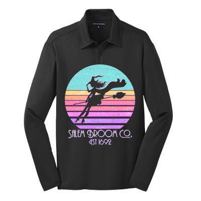 Retro Salem Broom Co. Est 1692 Halloween Silk Touch Performance Long Sleeve Polo