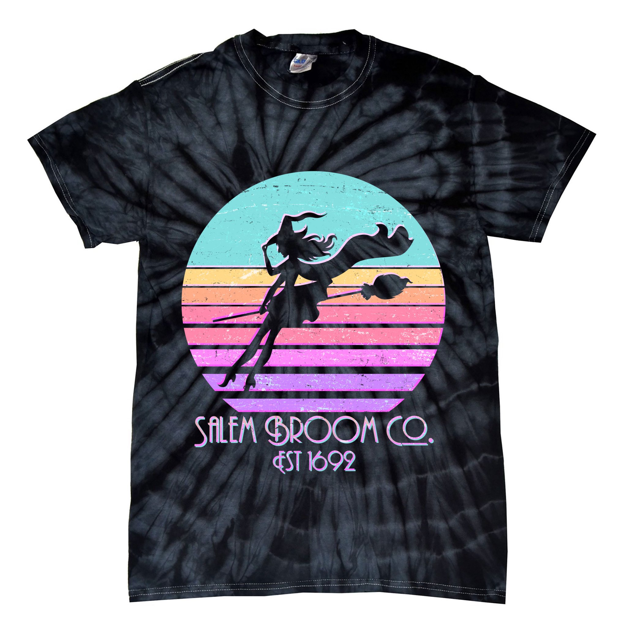 Retro Salem Broom Co. Est 1692 Halloween Tie-Dye T-Shirt