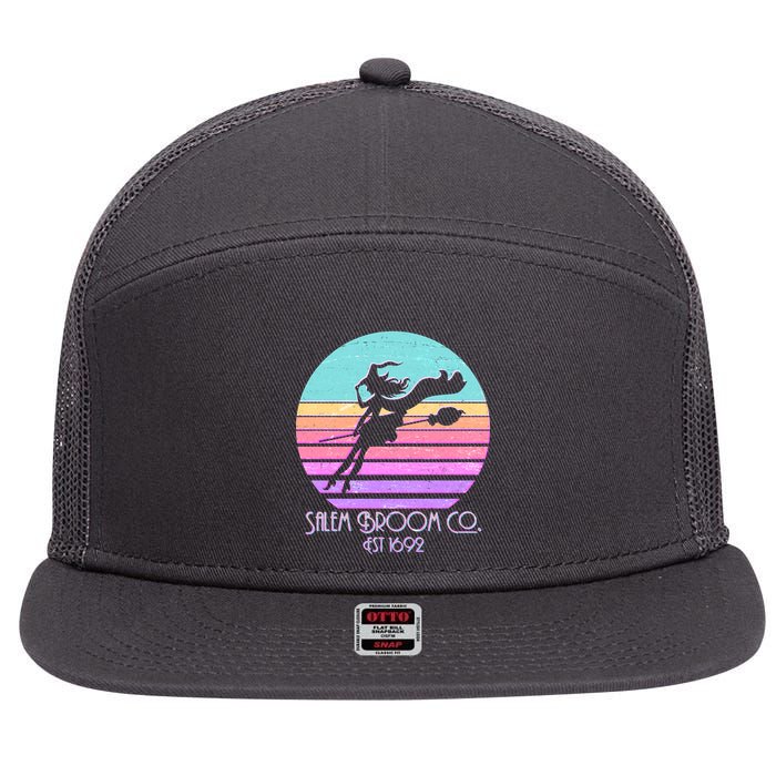 Retro Salem Broom Co. Est 1692 Halloween 7 Panel Mesh Trucker Snapback Hat