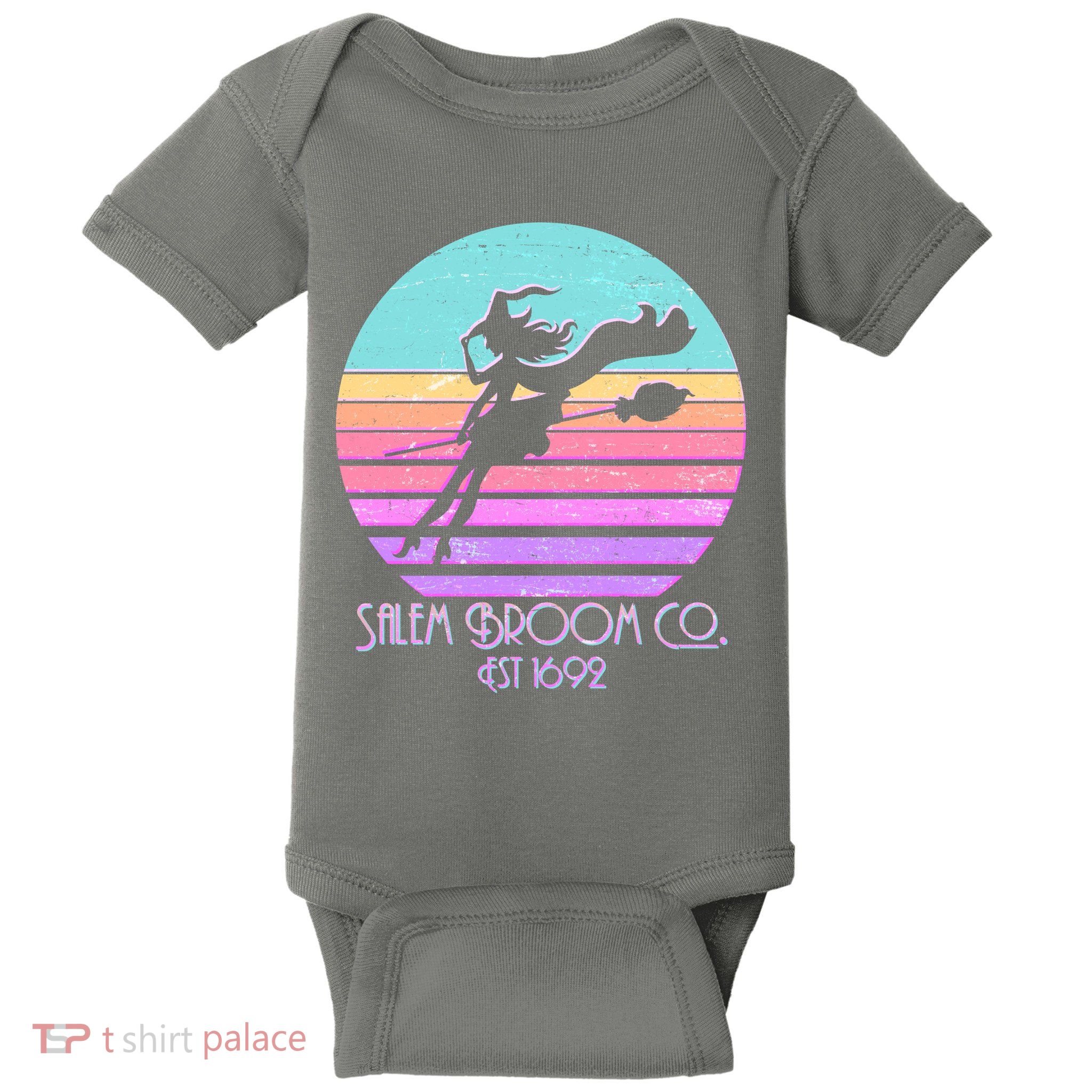 Retro Salem Broom Co. Est 1692 Halloween Baby Bodysuit