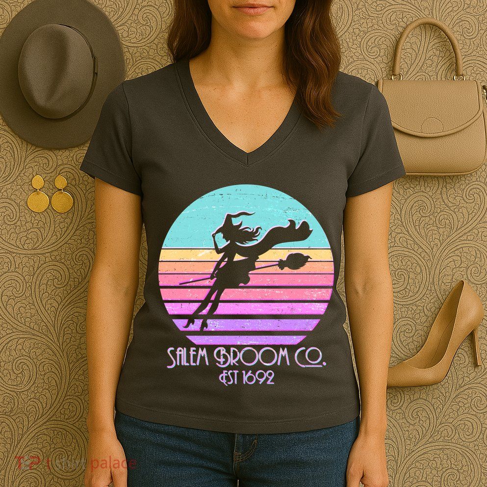 Retro Salem Broom Co. Est 1692 Halloween Women's V-Neck T-Shirt