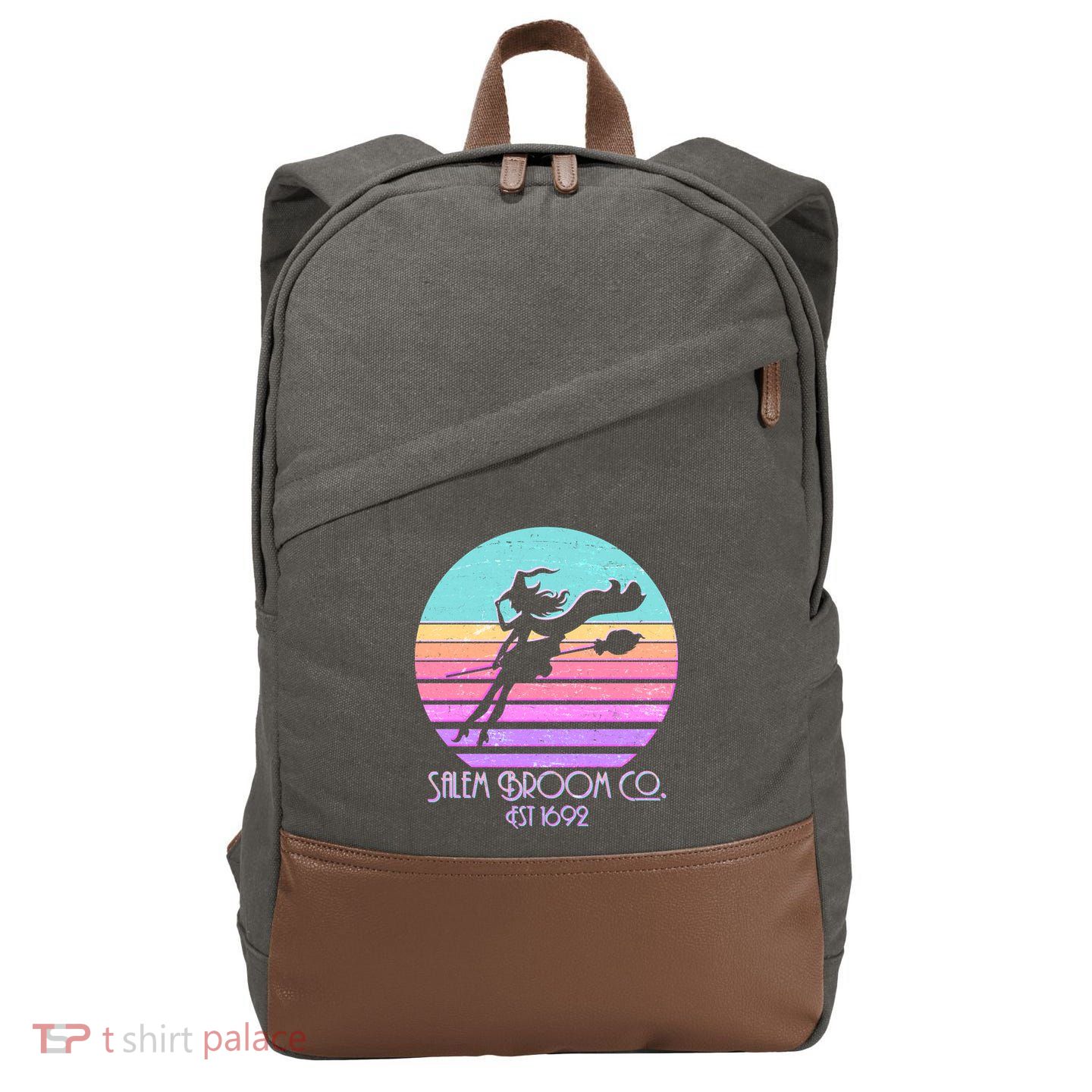 Retro Salem Broom Co. Est 1692 Halloween Cotton Canvas Backpack