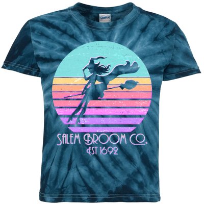 Retro Salem Broom Co. Est 1692 Halloween Kids Tie-Dye T-Shirt