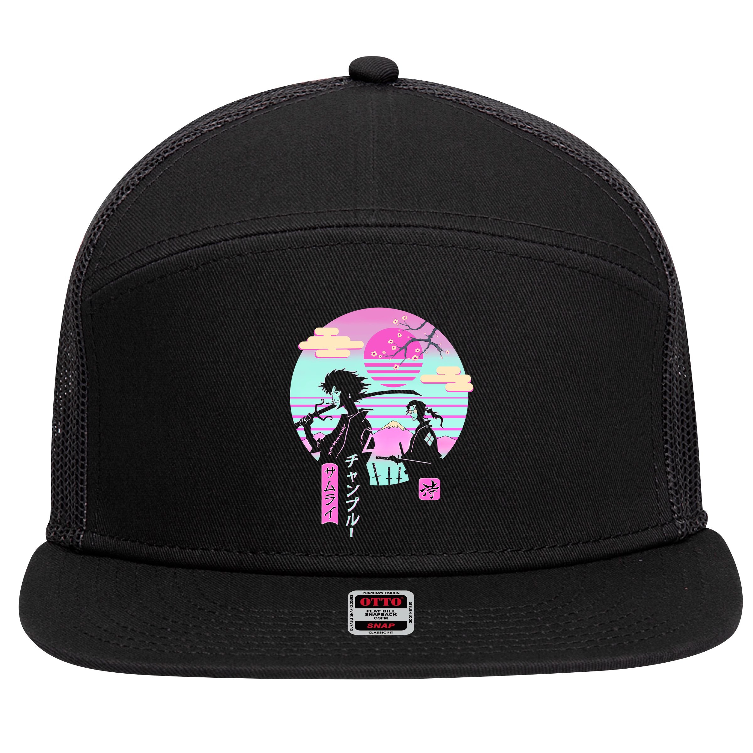 Retro Samurai Chillhop Anime 7 Panel Mesh Trucker Snapback Hat