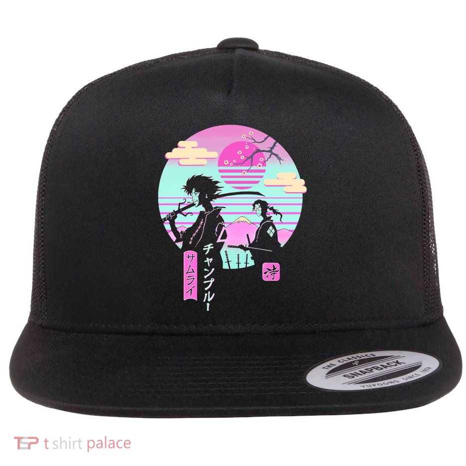Retro Samurai Chillhop Anime Flat Bill Trucker Hat