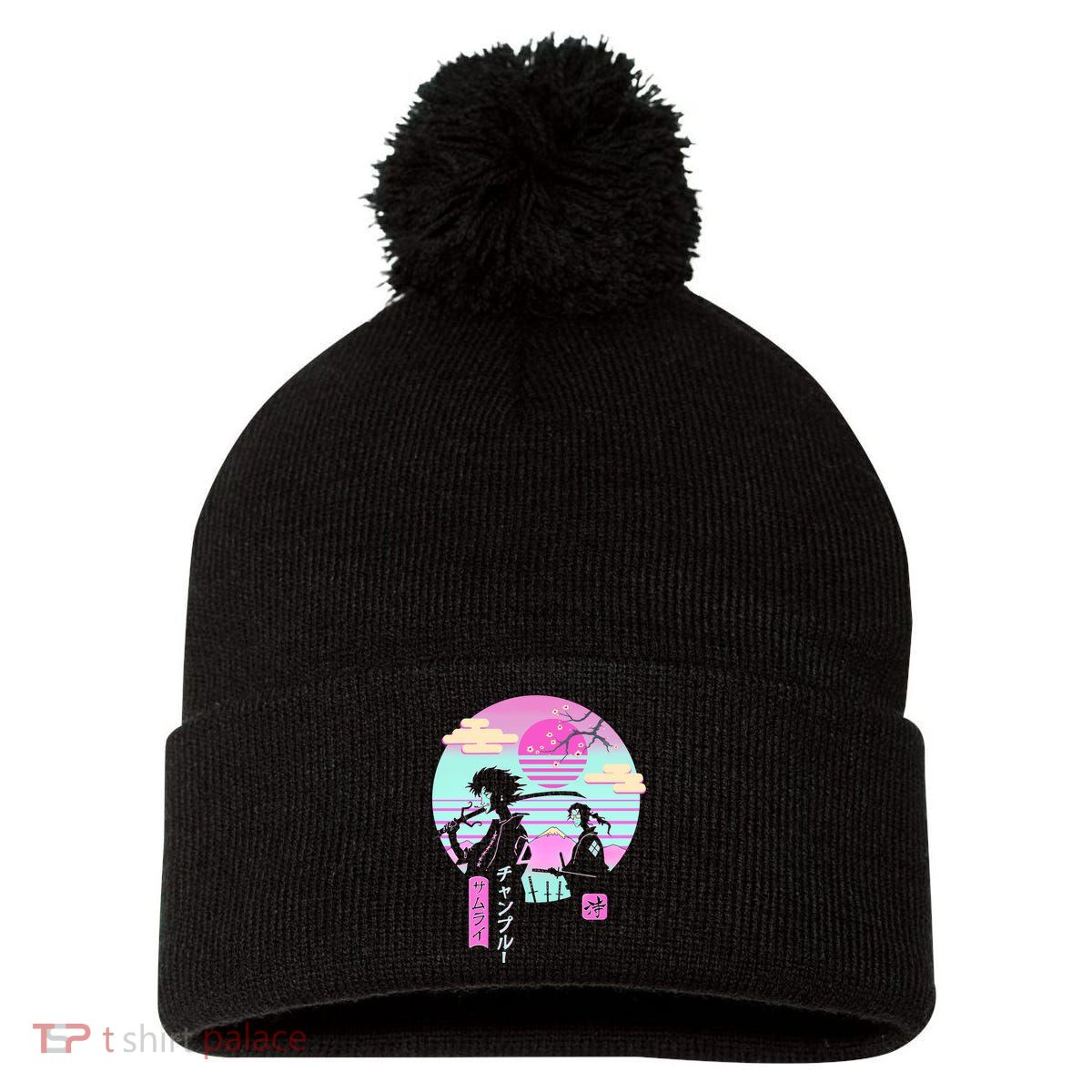 Retro Samurai Chillhop Anime Pom Pom 12in Knit Beanie