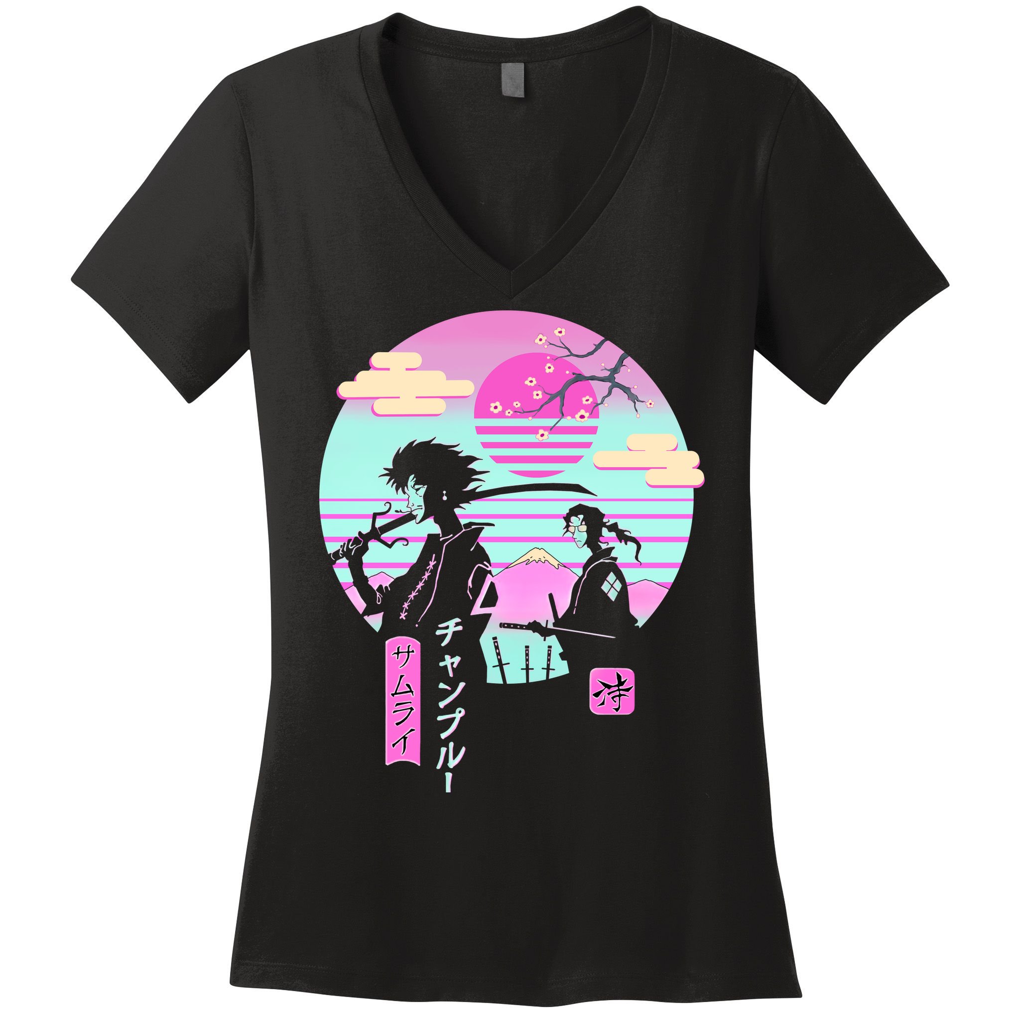 Retro Samurai Chillhop Anime Women's V-Neck T-Shirt